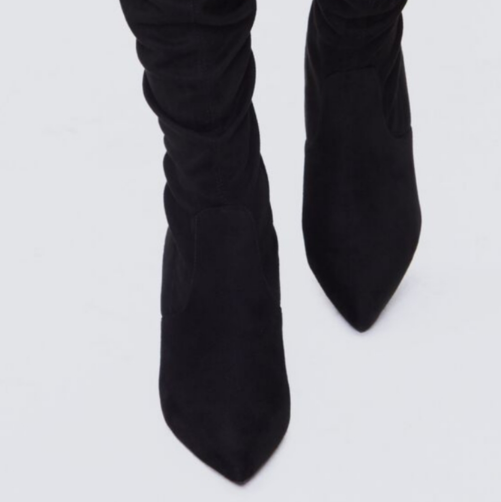 Black faux suede over the knee boots - Picture 4 of 7